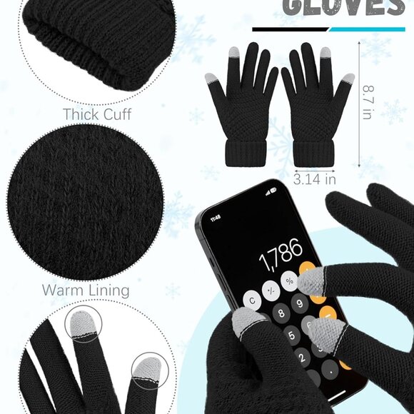 Winter Hat Scarf Gloves and Ear Warmer, Warm Knit Beanie Hat Touch Screen Gloves - Picture 3 of 7